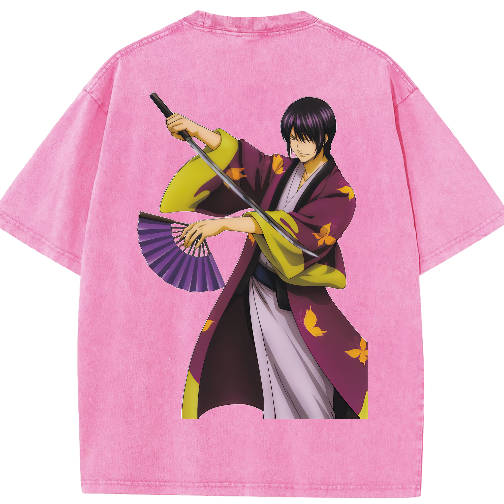 （画像用） ぎんたま 坂田銀時（さかたぎんとき） 神楽 志村新八（しむら しんぱち） GINTAMA Sakata Gintoki Kagura Shimura Shinpachi 綿100% ヴィンテージ風 半袖Tシャツ（背面プリント）